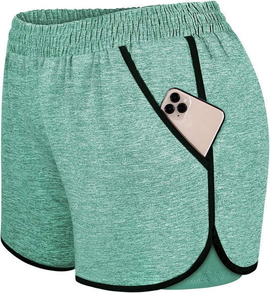 Blevonh Womens 2 In1 Running Athletic Workout Yoga Shorts with Pockets S-XXXL