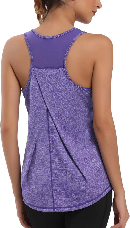 Aeuui Women's Athletic Racerback Tank Tops - Mesh Yoga and Running Sleeveless Tops for Gym Workouts