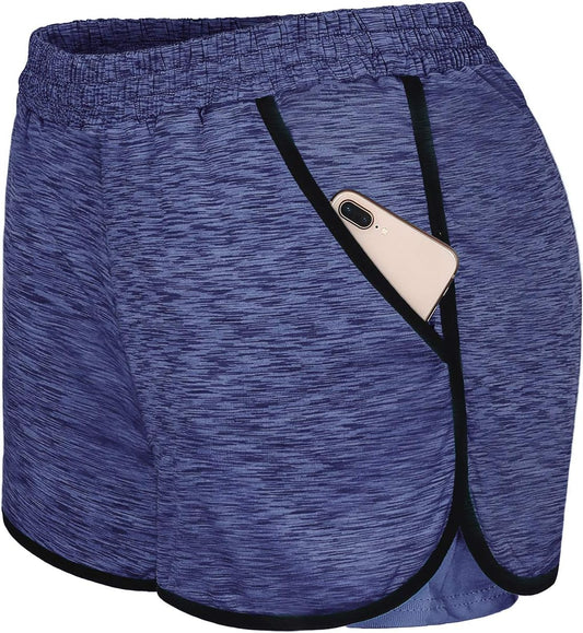 Blevonh Womens 2 In1 Running Athletic Workout Yoga Shorts with Pockets S-XXXL