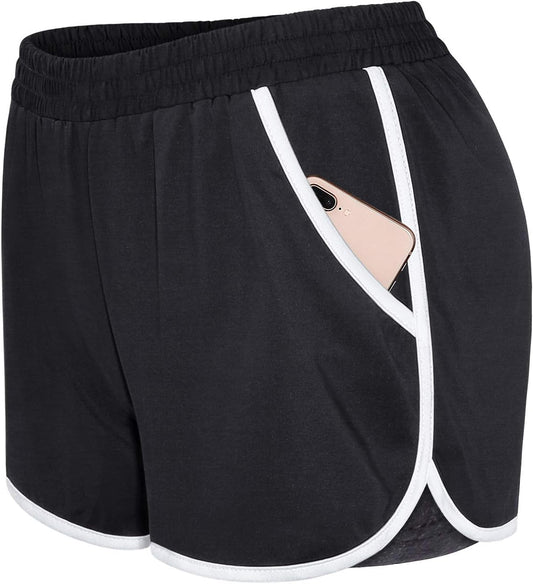 Blevonh Womens 2 In1 Running Athletic Workout Yoga Shorts with Pockets S-XXXL
