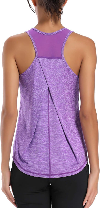 Aeuui Women's Racerback Tank Tops - Mesh Yoga Shirts and Athletic Running Sleeveless Gym Apparel