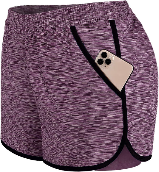 Blevonh Womens 2 In1 Running Athletic Workout Yoga Shorts with Pockets S-XXXL