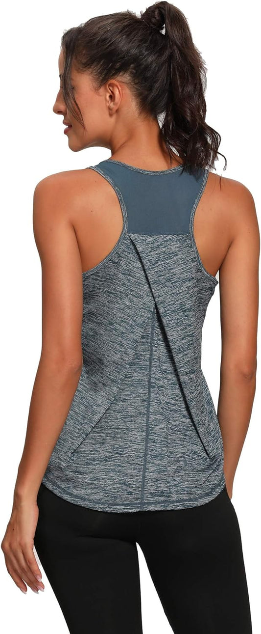 Aeuui Women's Racerback Tank Tops - Mesh Yoga and Athletic Running Sleeveless Shirts for Gym Workouts