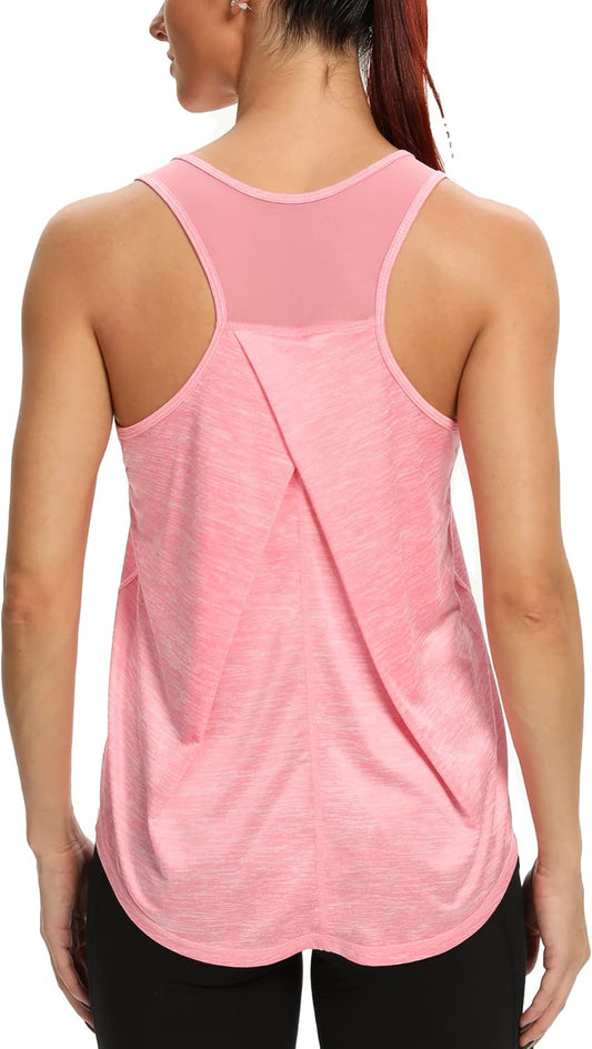 Aeuui Womens Workout Tops for Women Racerback Tank Tops Mesh Yoga Shirts Athletic Running Tank Tops Sleeveless Gym Clothes