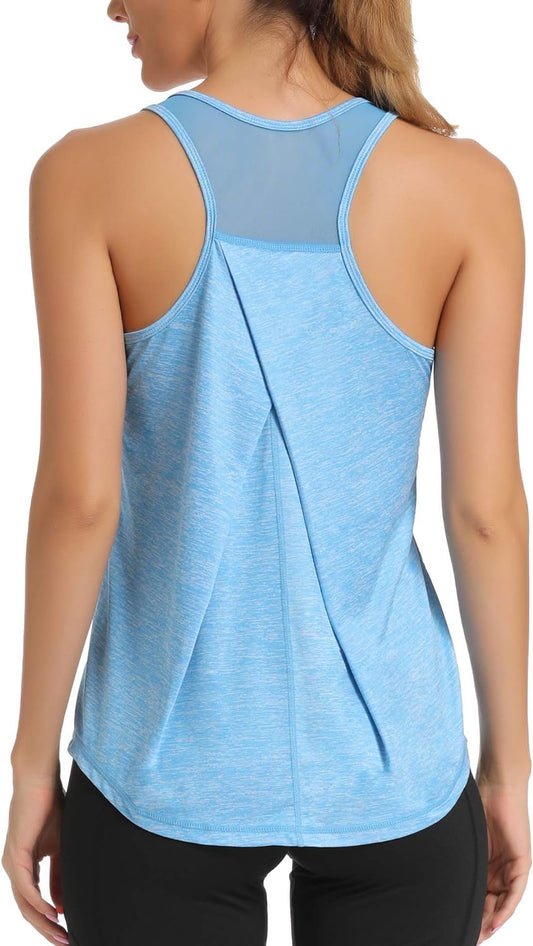 Aeuui Women's Racerback Tank Tops - Mesh Yoga and Athletic Sleeveless Shirts for Gym and Running